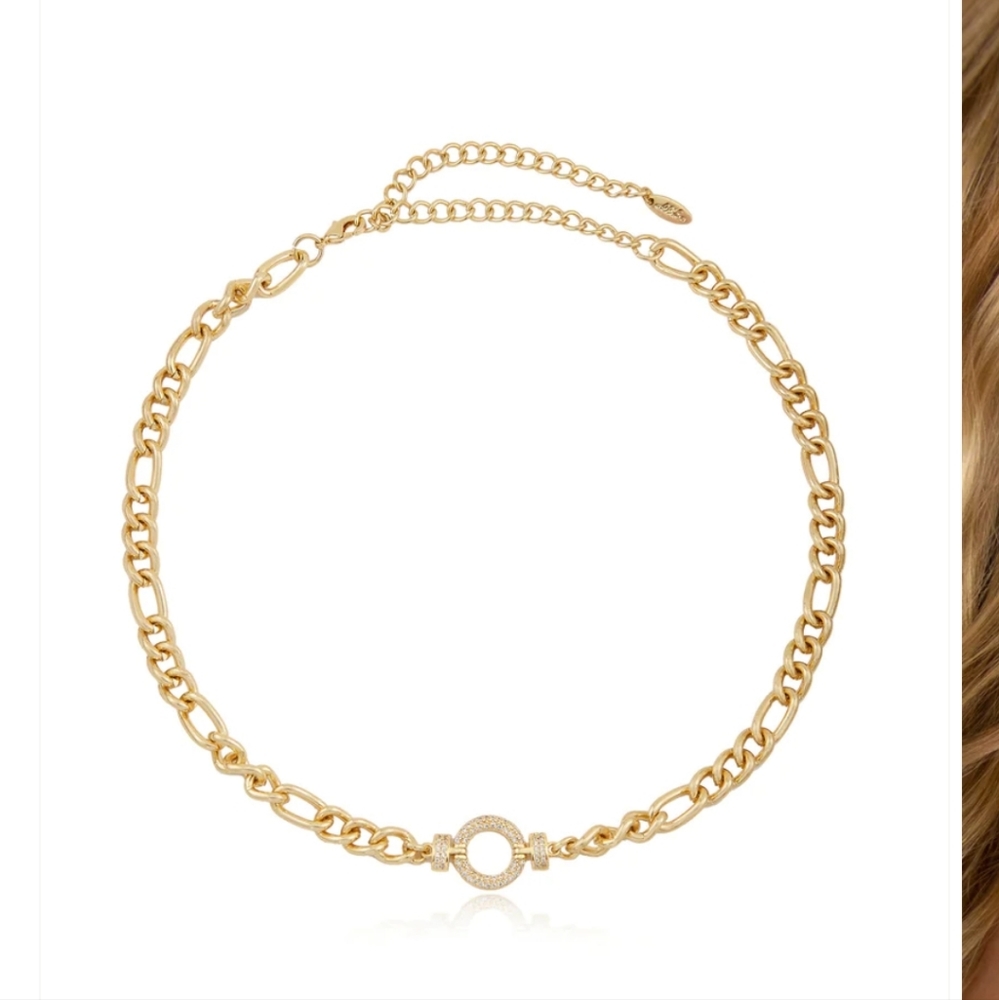 ettika Gold Chain Necklace with Pave Circle Accent